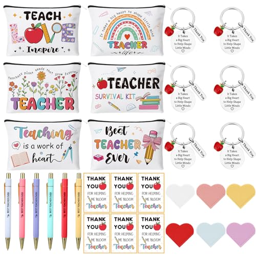 ZhouBoat 30 Pcs Teacher Appreciation Gifts Bulk Teacher Valentine Gifts Makeup Cosmetic Bags Bookmarks Teachers Keychain Pens Thank You Card for Graduation Teachers Day End of Year - Image 1