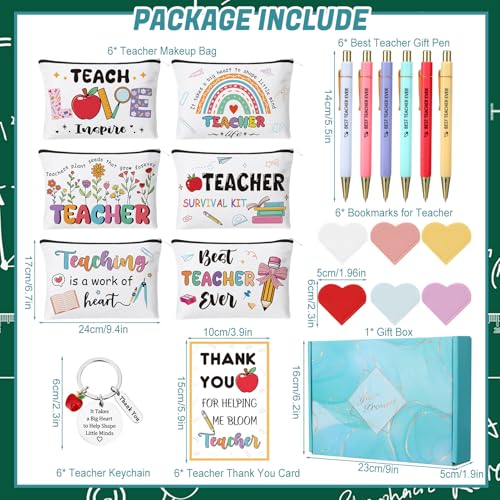 ZhouBoat 30 Pcs Teacher Appreciation Gifts Bulk Teacher Valentine Gifts Makeup Cosmetic Bags Bookmarks Teachers Keychain Pens Thank You Card for Graduation Teachers Day End of Year - Image 3