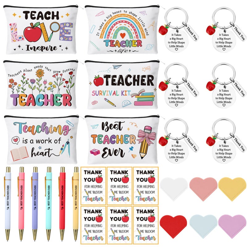 ZhouBoat 30 Pcs Teacher Appreciation Gifts Bulk Teacher Valentine Gifts Makeup Cosmetic Bags Bookmarks Teachers Keychain Pens Thank You Card for Graduation Teachers Day End of Year - Image 2