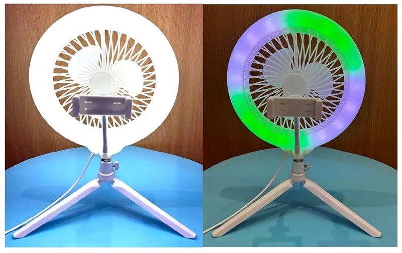 FKU 10inch RGB Ring Light Makeup with Fan Circle Light 3000K-700K Photo Studio Lamp Line Remote and Tripod Stand Flash (RGB 10'' LED Circle Lights Makeup with Fan) - Image 1