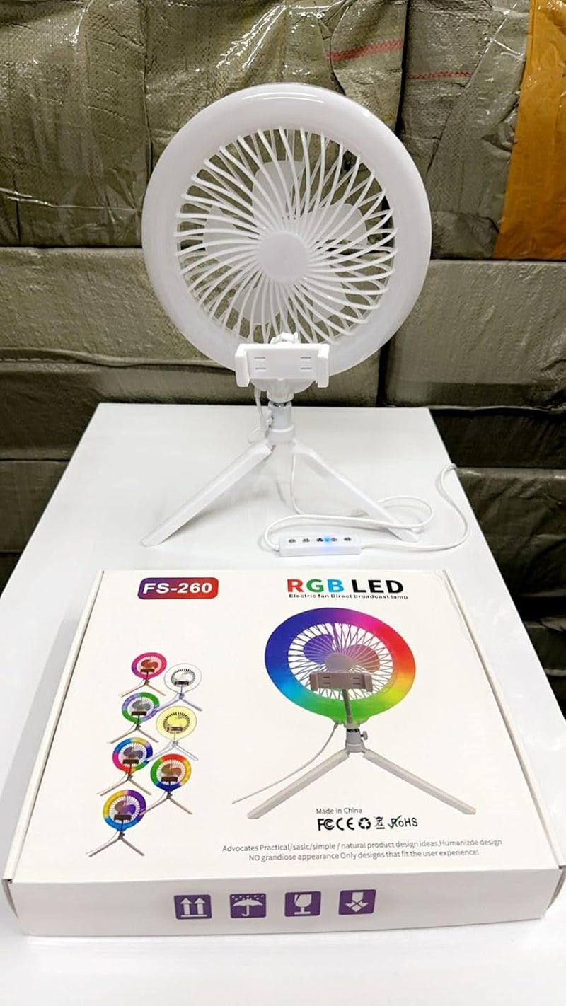 FKU 10inch RGB Ring Light Makeup with Fan Circle Light 3000K-700K Photo Studio Lamp Line Remote and Tripod Stand Flash (RGB 10'' LED Circle Lights Makeup with Fan) - Image 4