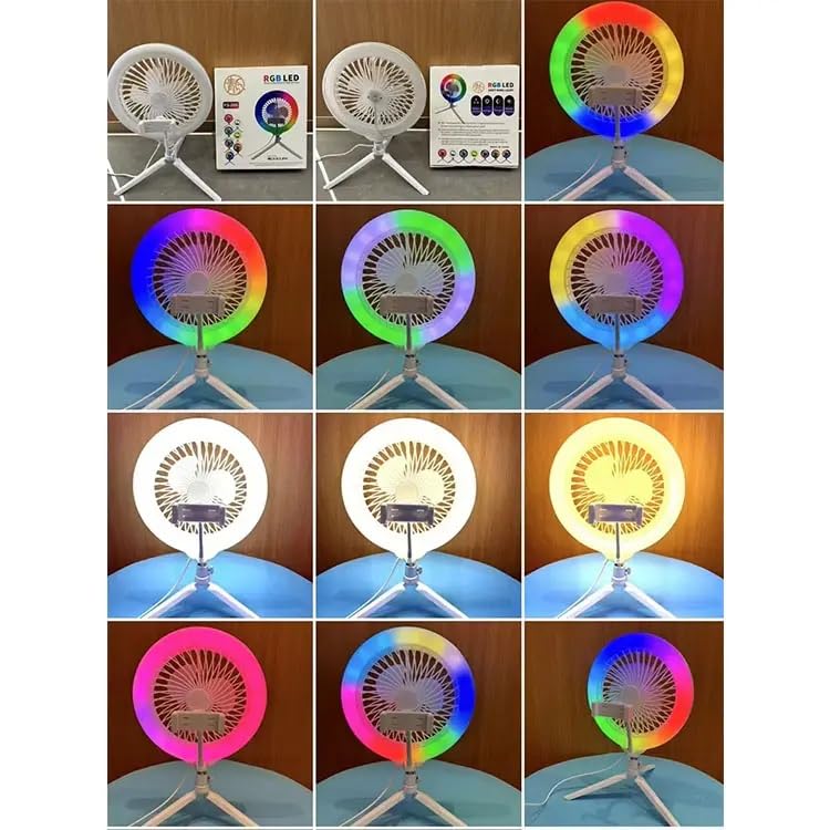 FKU 10inch RGB Ring Light Makeup with Fan Circle Light 3000K-700K Photo Studio Lamp Line Remote and Tripod Stand Flash (RGB 10'' LED Circle Lights Makeup with Fan) - Image 2
