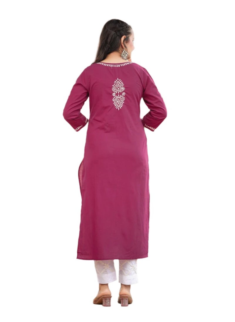 Lucknowi Chikankari Cotton Kurta Set with Dupatta - Wine Red - pzsku/Z494A34A2332DF2520A1DZ/45/1741347566/fd9f2f0c-4b3f-4491-9d46-2fce7d6c9672