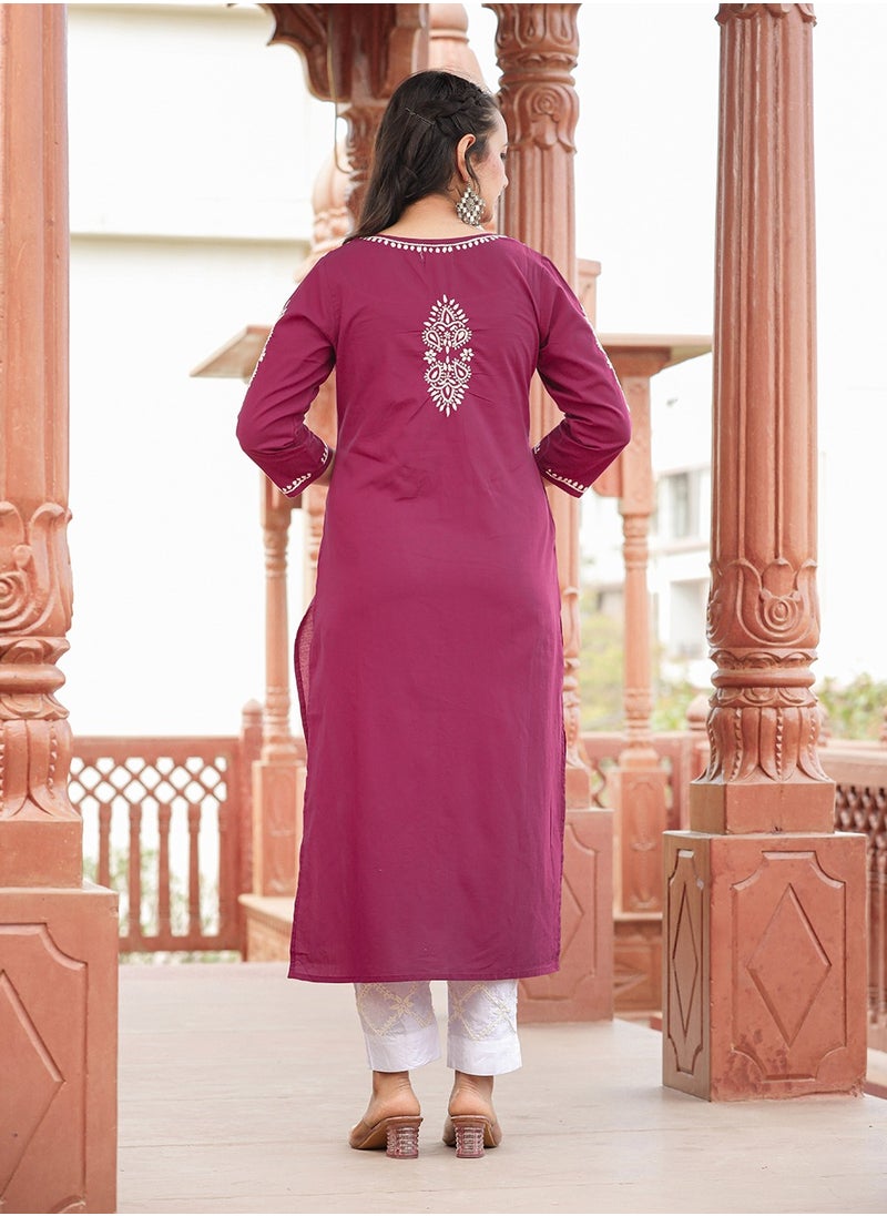 Lucknowi Chikankari Cotton Kurta Set with Dupatta - Wine Red - pzsku/Z494A34A2332DF2520A1DZ/45/_/1739424519/410d010f-935a-4adf-a0a1-a20021d70f70