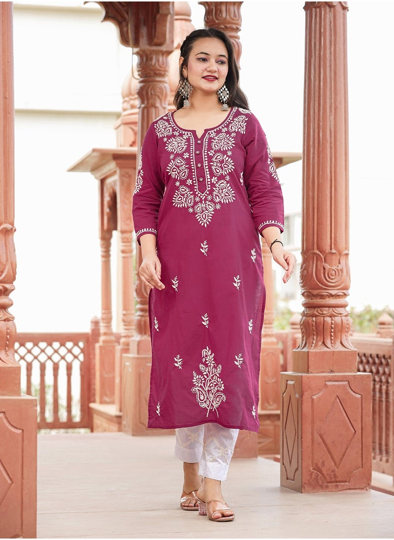 Lucknowi Chikankari Cotton Kurta Set with Dupatta - Wine Red - pzsku/Z494A34A2332DF2520A1DZ/45/_/1739424539/a5345bff-51f5-4b92-8221-064633e833e7