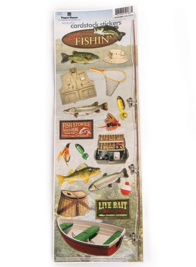 Paper House Productions Cardstock Sticker Sheet for Crafts, Scrapbooking & Collecting - Gone Fishing - Image 1
