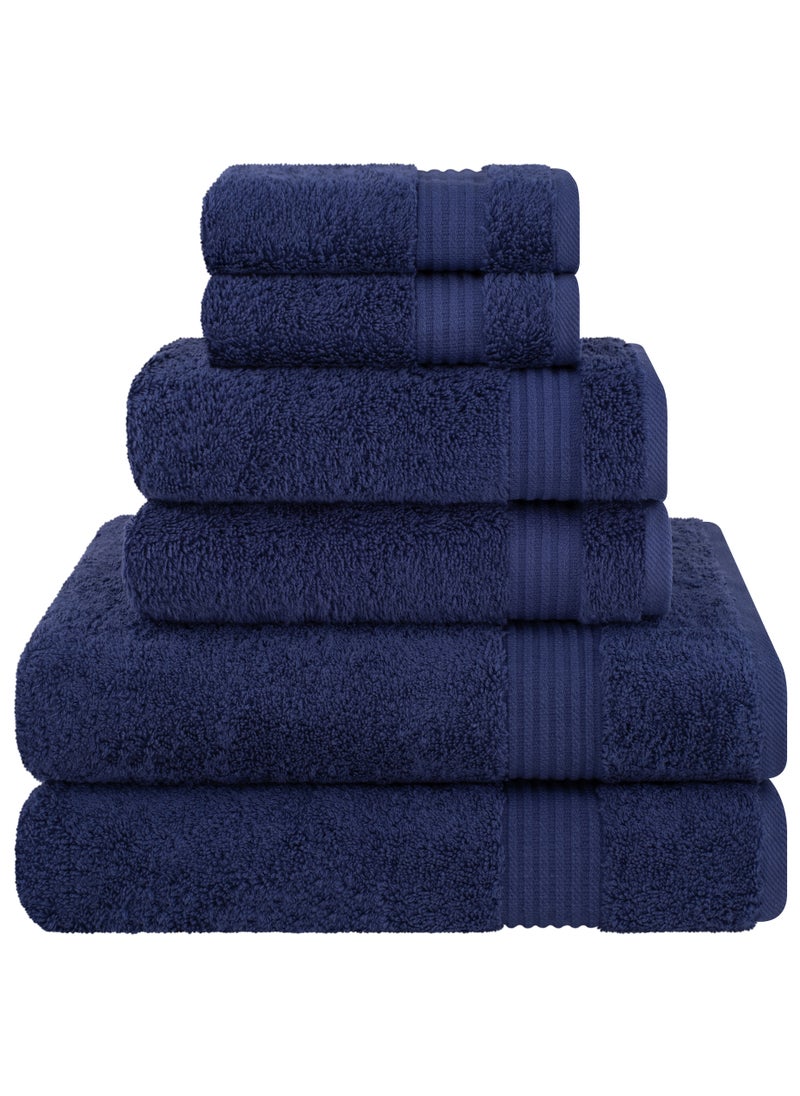 Safi Plus Towel Set Luxury Hotel Quality 500 GSM Genuine Combed Cotton, Super Soft & Absorbent Family Bath Towels 6 Piece Set -  2 Bath Towels, 2 Hand Towels, 2 Washcloths - Navy Blue  - Image 1