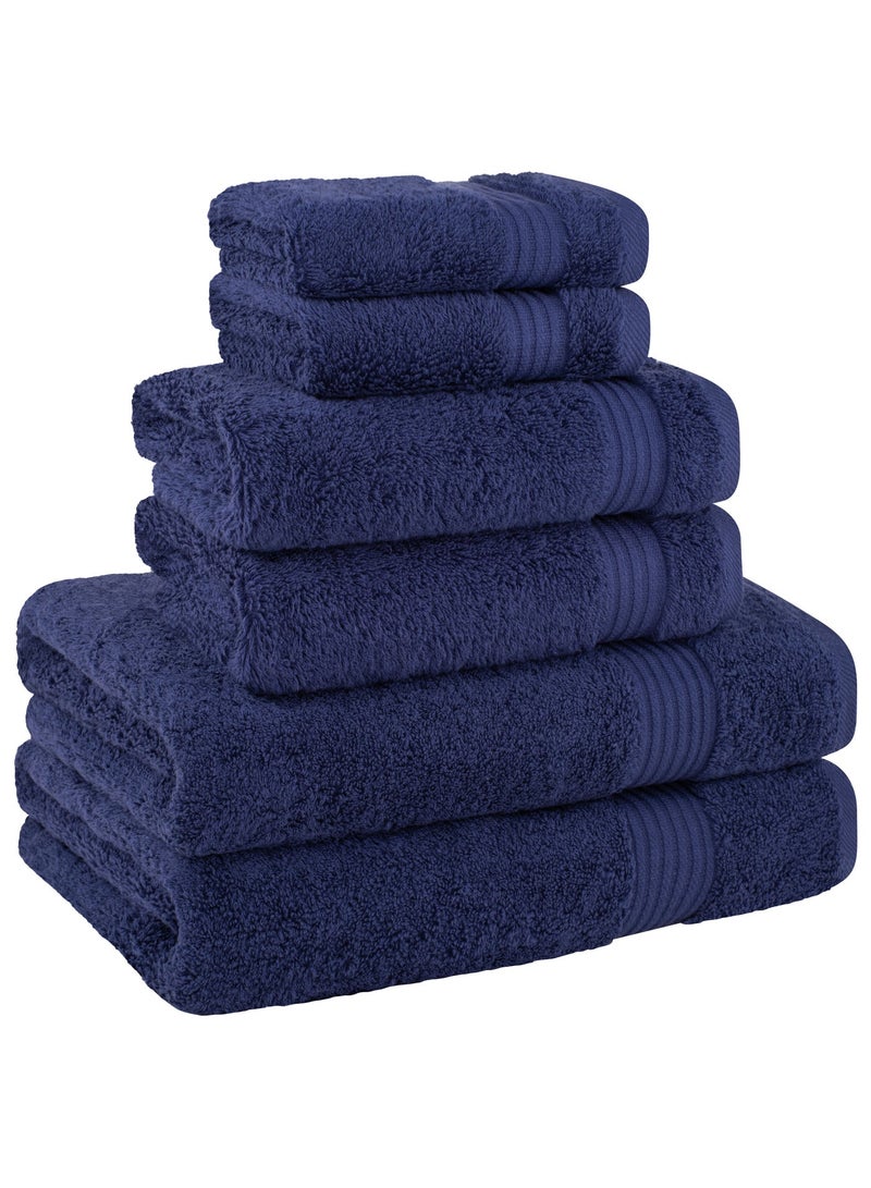 سافي بلس مجموعة مناشف فاخرة بجودة فندقية 500 جرام في المتر المربع من القطن الممشط الأصلي، مناشف حمام عائلية فائقة النعومة وذات قدرة على الامتصاص مجموعة من 6 قطع - 2 منشفة حمام، 2 منشفة يد، 2 منشفة - أزرق داكن - Image 4