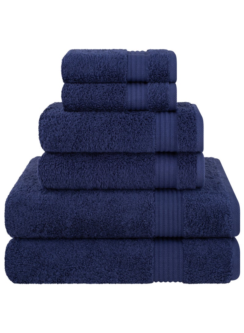 سافي بلس مجموعة مناشف فاخرة بجودة فندقية 500 جرام في المتر المربع من القطن الممشط الأصلي، مناشف حمام عائلية فائقة النعومة وذات قدرة على الامتصاص مجموعة من 6 قطع - 2 منشفة حمام، 2 منشفة يد، 2 منشفة - أزرق داكن - Image 1