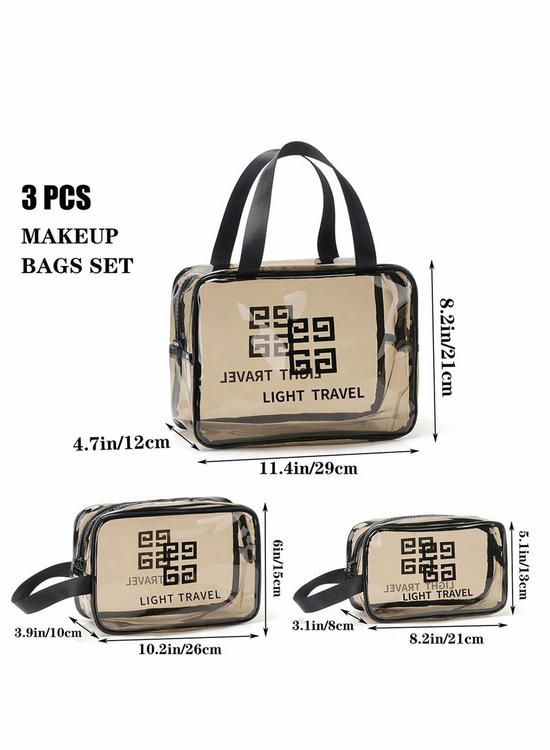 Excefore 3-Piece Cosmetic Bag Clear Water Resistant PVC Packing Cubes with Zipper Closure Carry Handle Suitable for air Travel Bathroom Beach Pool Spa Gym Bag - Image 5