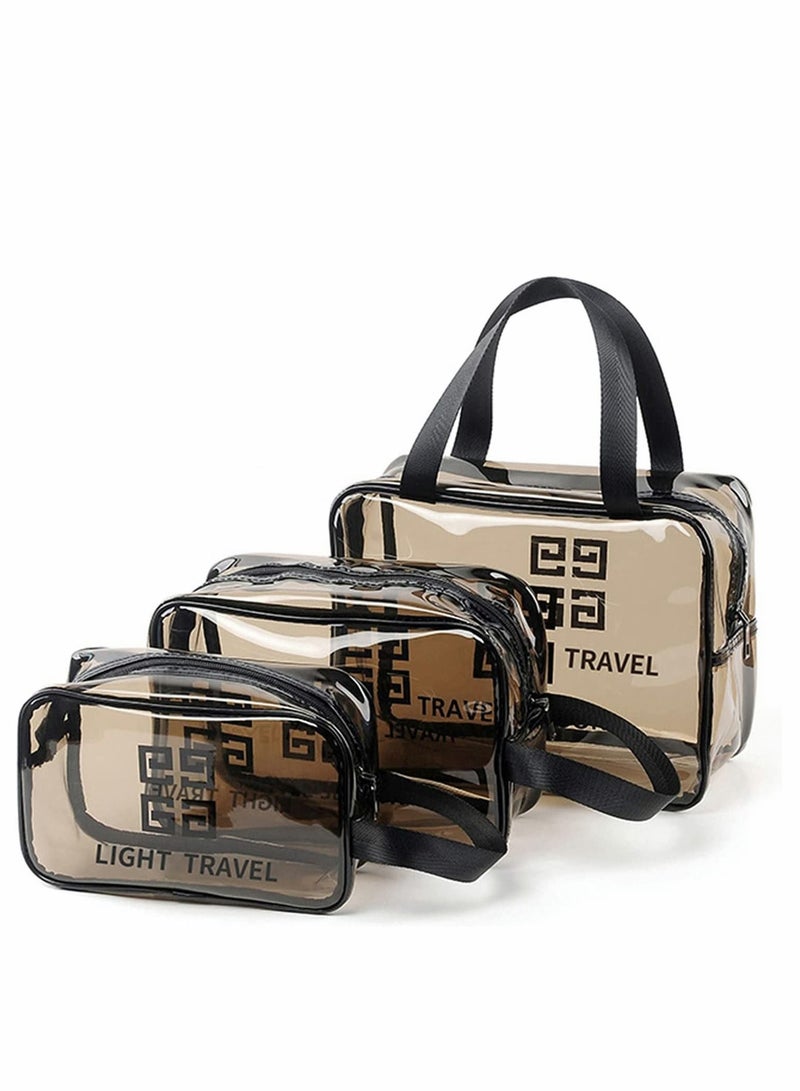 Excefore 3-Piece Cosmetic Bag Clear Water Resistant PVC Packing Cubes with Zipper Closure Carry Handle Suitable for air Travel Bathroom Beach Pool Spa Gym Bag - Image 1