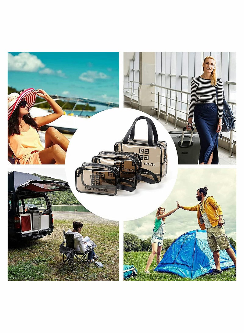 Excefore 3-Piece Cosmetic Bag Clear Water Resistant PVC Packing Cubes with Zipper Closure Carry Handle Suitable for air Travel Bathroom Beach Pool Spa Gym Bag - Image 3