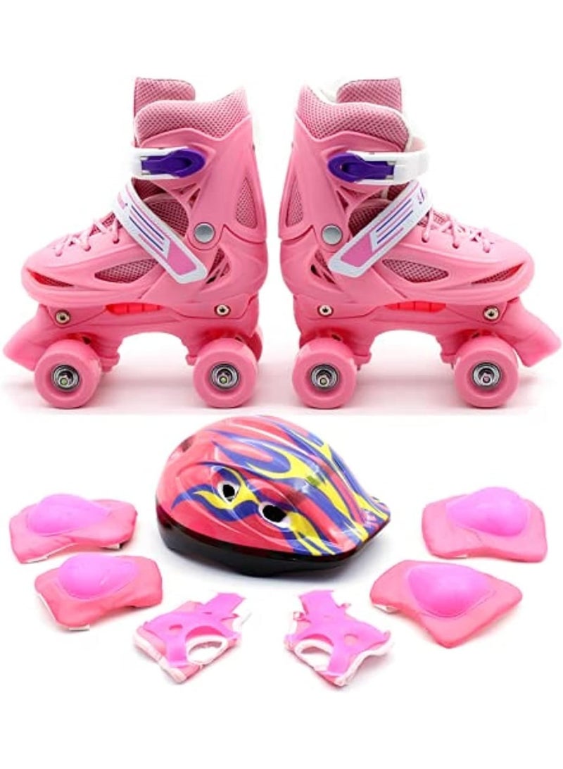 إيزي فيتشور زلاجات دوارة قابلة للتعديل بأربع عجلات للأطفال صف مزدوج، للأولاد والبنات في الأماكن المغلقة/المفتوحة، تتضمن مجموعة معدات حماية كاملة (خوذة، ركبة، كوع ومعصم) 4 مقاسات و3 ألوان يمكن الاختيار من بينها - Image 1