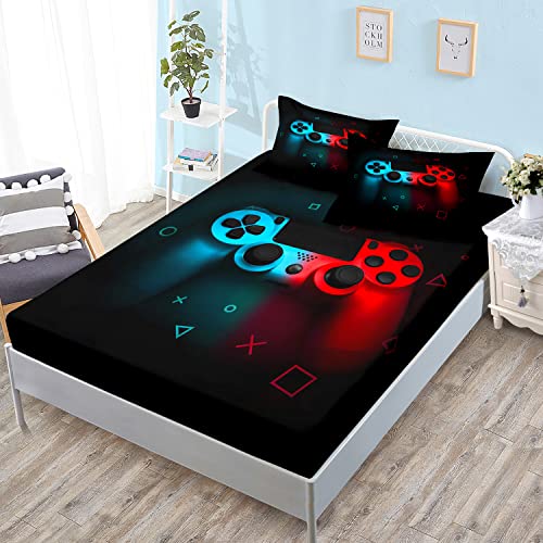 HOSIMA Gaming Bedding Gamepad Fitted Sheet Twin Size and Gamer Bedding Sets for Boys Used to Gamer Room Decor,1 Fitted Sheet+2 Pillowcases. - Image 1