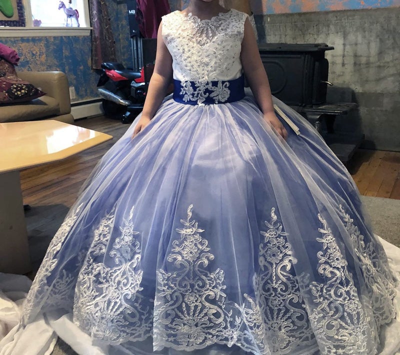 WDE Princess Royal Blue Long Girls Pageant Dresses Kids Prom Puffy Tulle Ball Gown US 8 - Image 2