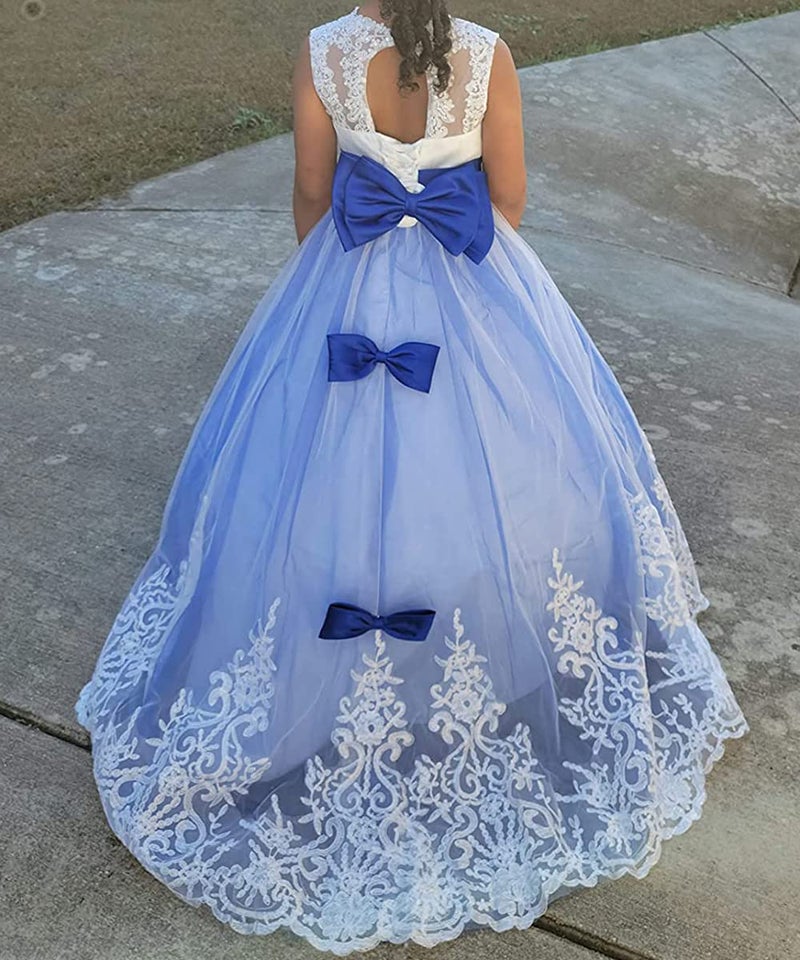WDE Princess Royal Blue Long Girls Pageant Dresses Kids Prom Puffy Tulle Ball Gown US 8 - Image 3