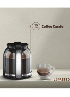 LePRESSO Dual Coffee Maker Brew Drip Coffee & Espresso Coffee Machine with Milk Steamer and Flow Meter / Adjustable Temperature / Programmable / Nespresso Compatible - Black  - Image 4
