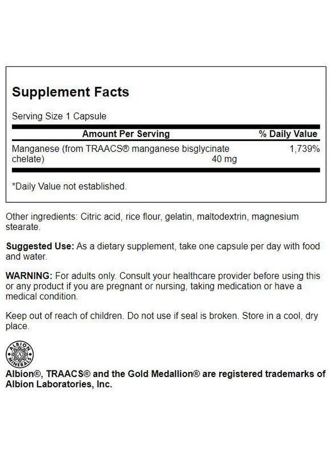 Swanson Albion Chelated Manganese Glycinate 40 Milligrams 180 Capsules - Image 2