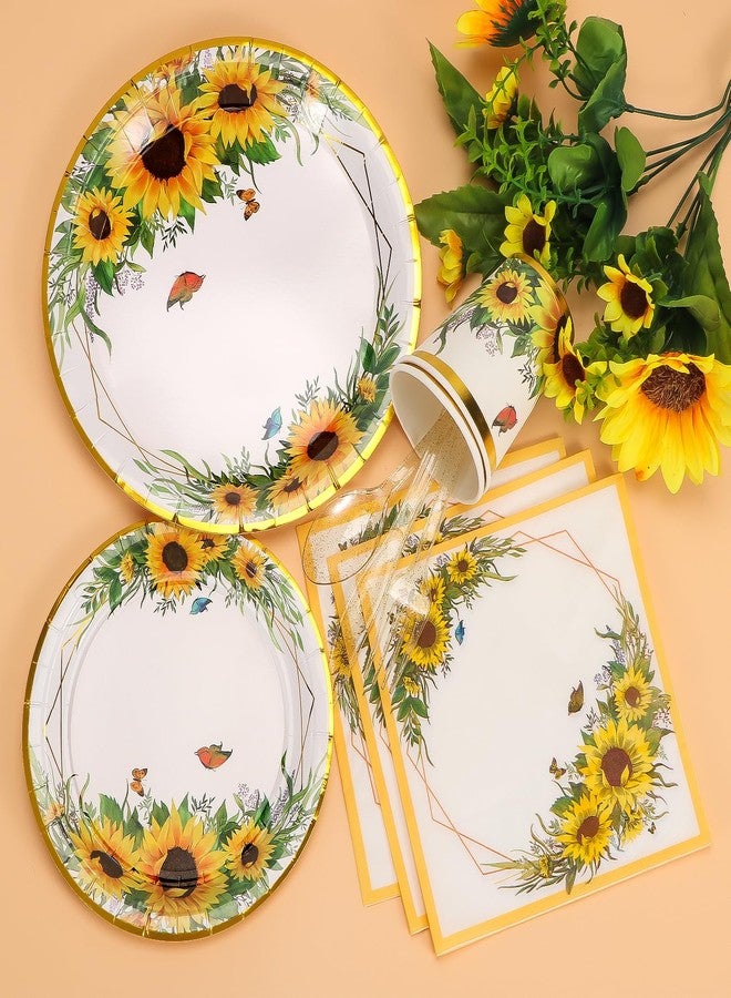 Atonofun Sunflower Party Supplies, Disposable Sunflower Plates, Cups, Napkins and Cutlery for Birthday, Bridal Shower, Sunflower Party Decorations Serves 24 - Image 3