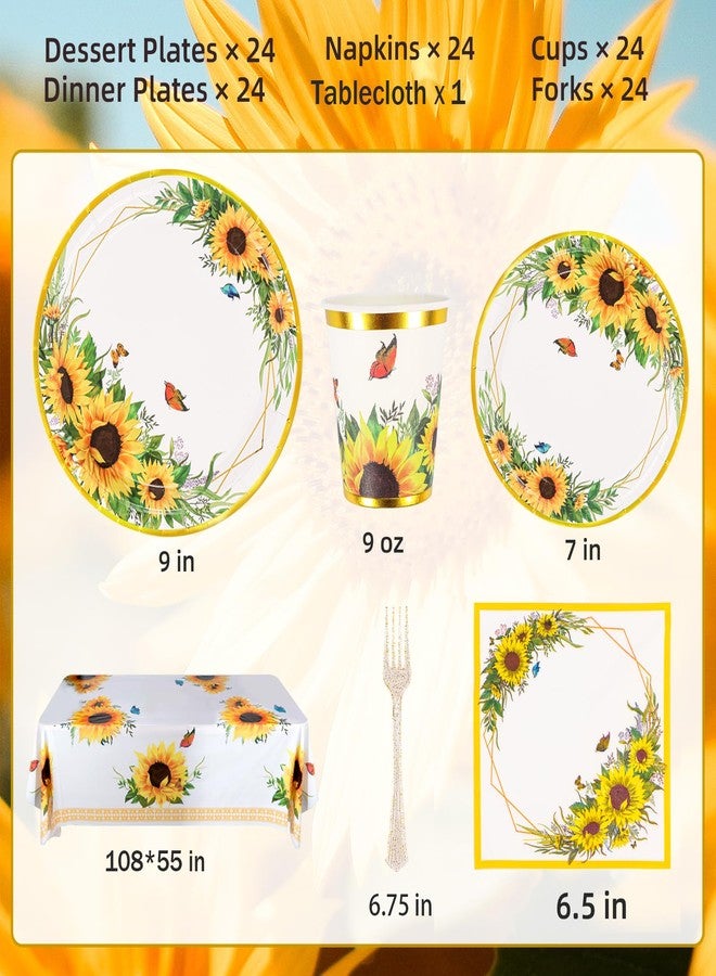 Atonofun Sunflower Party Supplies, Disposable Sunflower Plates, Cups, Napkins and Cutlery for Birthday, Bridal Shower, Sunflower Party Decorations Serves 24 - Image 2