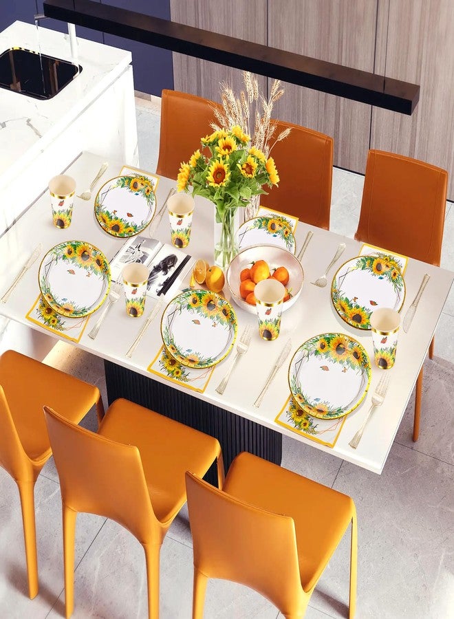 Atonofun Sunflower Party Supplies, Disposable Sunflower Plates, Cups, Napkins and Cutlery for Birthday, Bridal Shower, Sunflower Party Decorations Serves 24 - Image 5