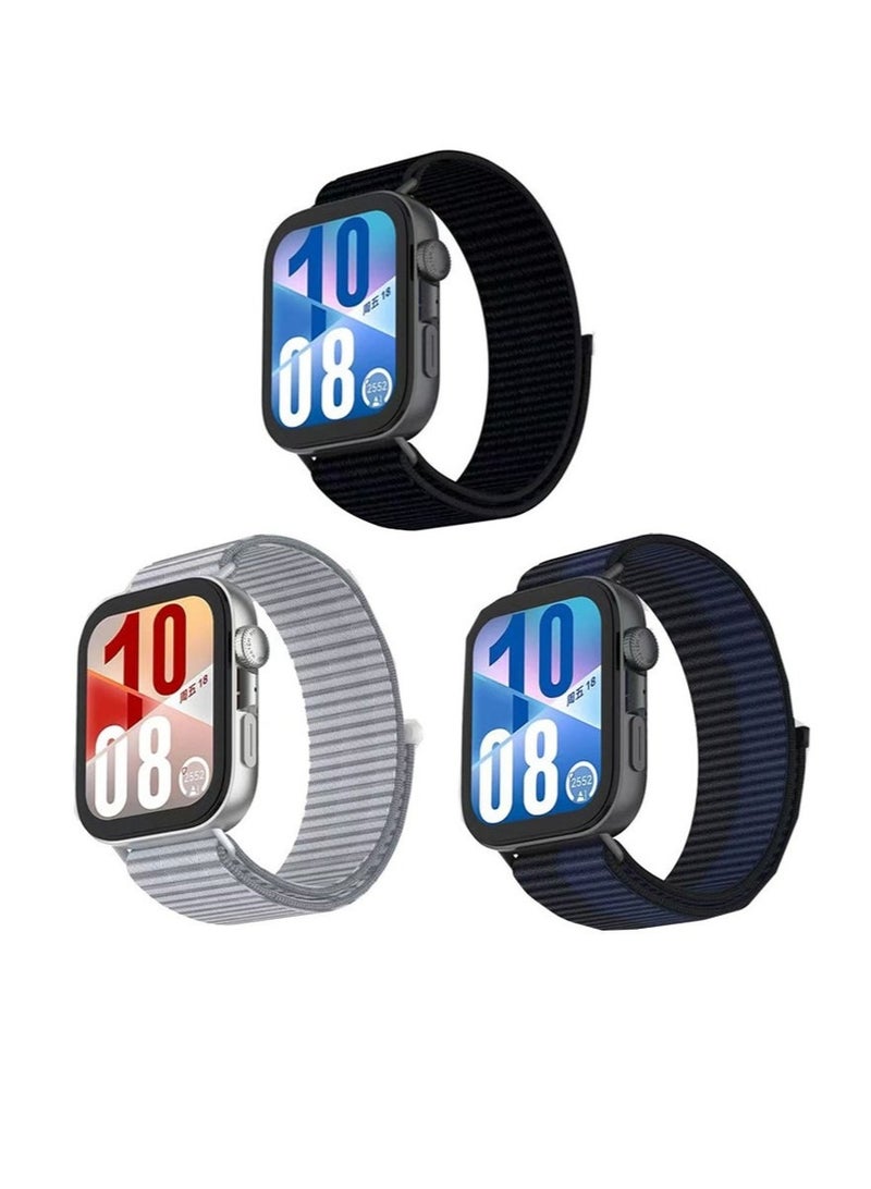 Bukela 3PCS Huawei Watch Fit 4 Pro / Fit 4 / Fit 3 Pro Nylon Strap Replacement Strap Black // Deep Sea Blue / Sky Grey - Image 1