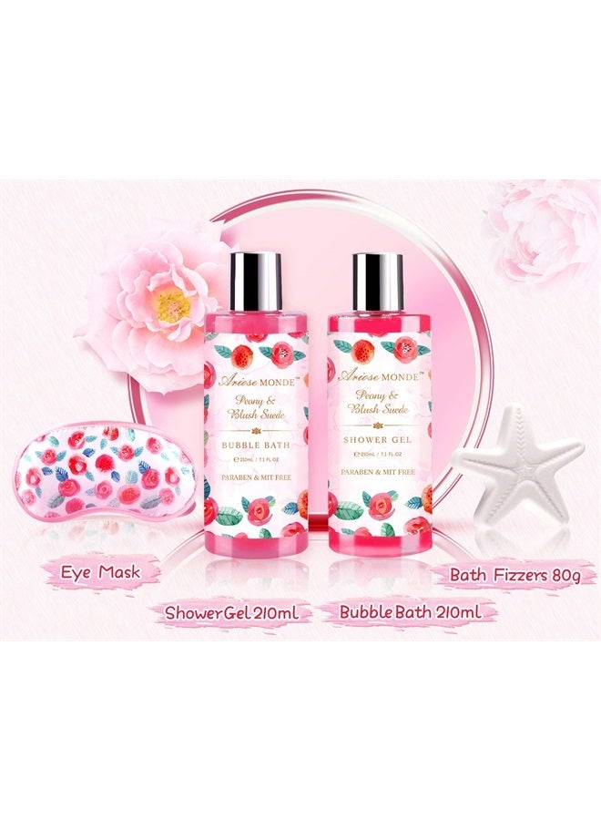 ArioseMonde Spa Basket Gift Set for Women, Peony & Blush Suede Fragrance, Home Relax Bath Gift Set with Shower Gel, Bubble Bath,Body Lotion,Body Scrub,Bath Bombs,Bath Salt, Eye Mask - Image 2