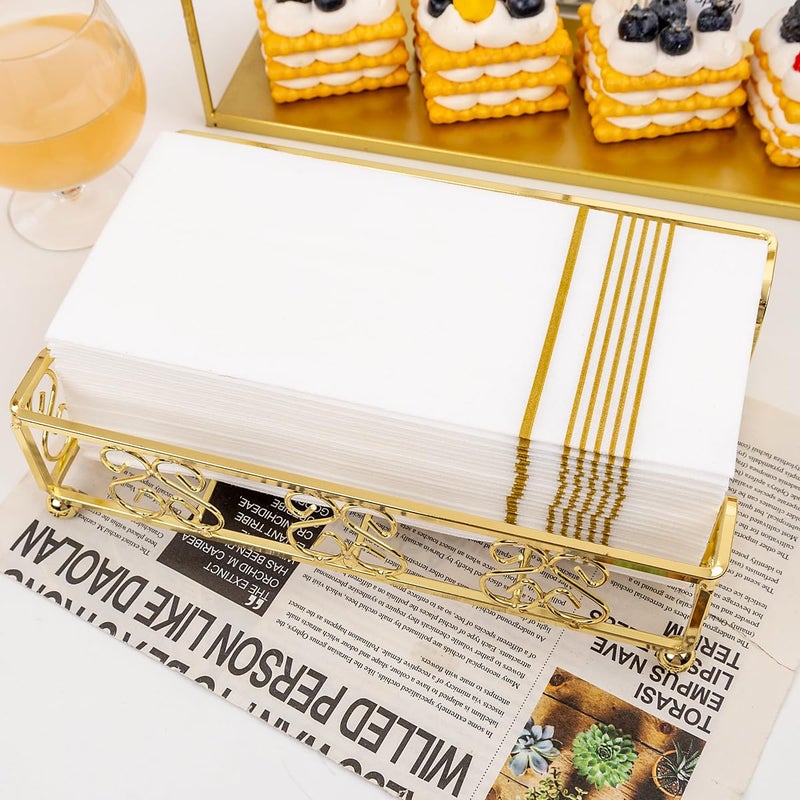 DaYammi 100 PCS Gold Napkins Disposable Hand Towels Soft and Absorbent Linen Feel Dinner Napkins disposable hand towels  White and Gold Paper Napkins Paper Guest Towels for Bathroom Kitchen Thanksgiving Party - Image 4