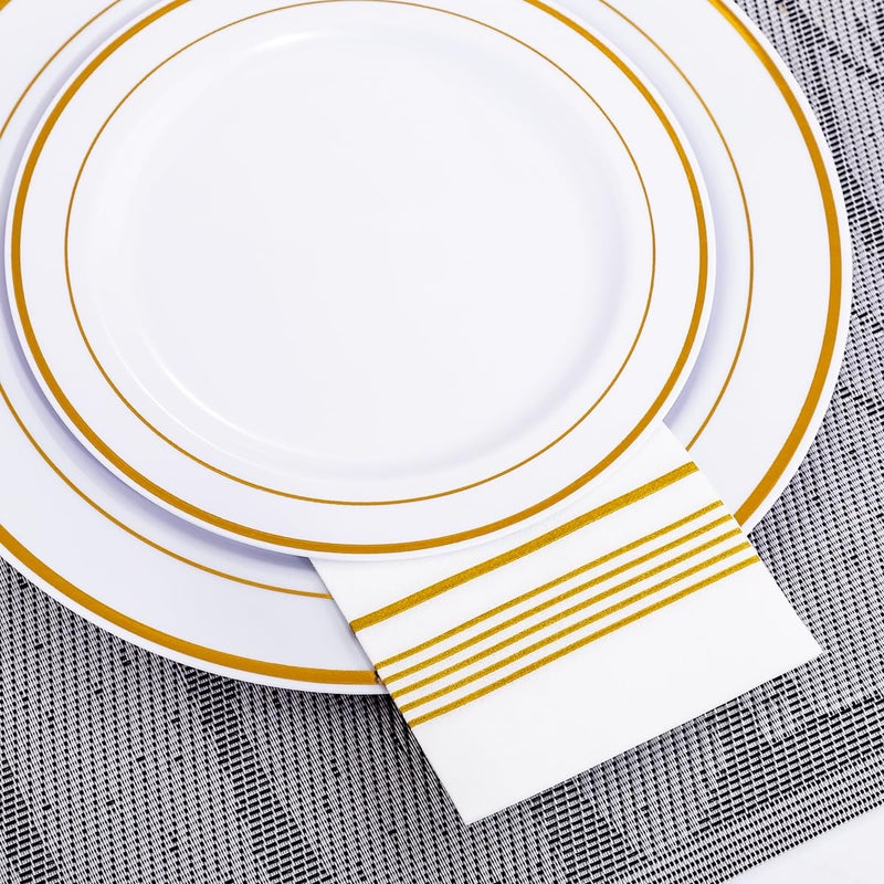 DaYammi 100 PCS Gold Napkins Disposable Hand Towels Soft and Absorbent Linen Feel Dinner Napkins disposable hand towels  White and Gold Paper Napkins Paper Guest Towels for Bathroom Kitchen Thanksgiving Party - Image 3