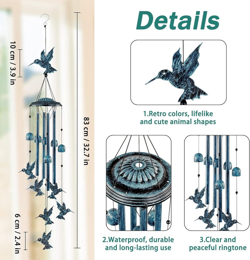 LESES Hummingbird Wind Chimes Outdoor Wind Chime with 4 Aluminum Tubes & 6 Wind Bell, Memorial Wind Chimes for Outside Unique Sympathy Gifts for Home Garden Patio - Image 3