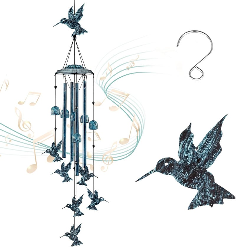 LESES Hummingbird Wind Chimes Outdoor Wind Chime with 4 Aluminum Tubes & 6 Wind Bell, Memorial Wind Chimes for Outside Unique Sympathy Gifts for Home Garden Patio - Image 1