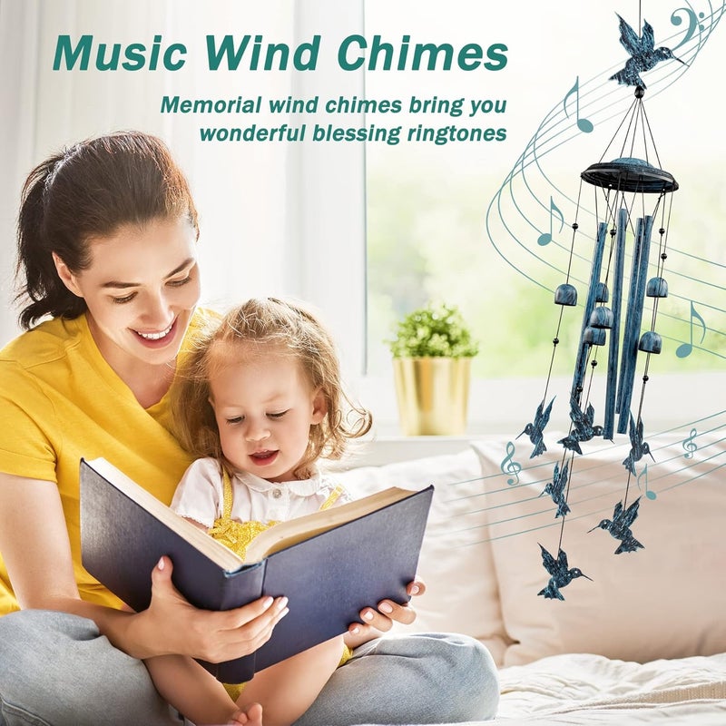 LESES Hummingbird Wind Chimes Outdoor Wind Chime with 4 Aluminum Tubes & 6 Wind Bell, Memorial Wind Chimes for Outside Unique Sympathy Gifts for Home Garden Patio - Image 2