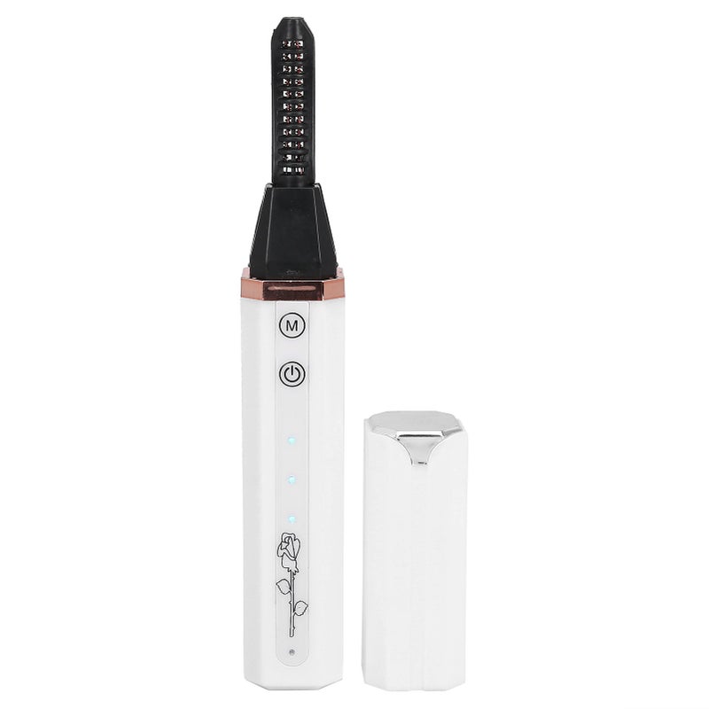 Electric Eyelash Curler: White Rechargeable Heated Tool - 3‑Level Temp Settings, Wide‑Spacing Comb Teeth, Long‑Lasting Curling for Daily Makeup, Upper & Lower Eyelashes - Image 2