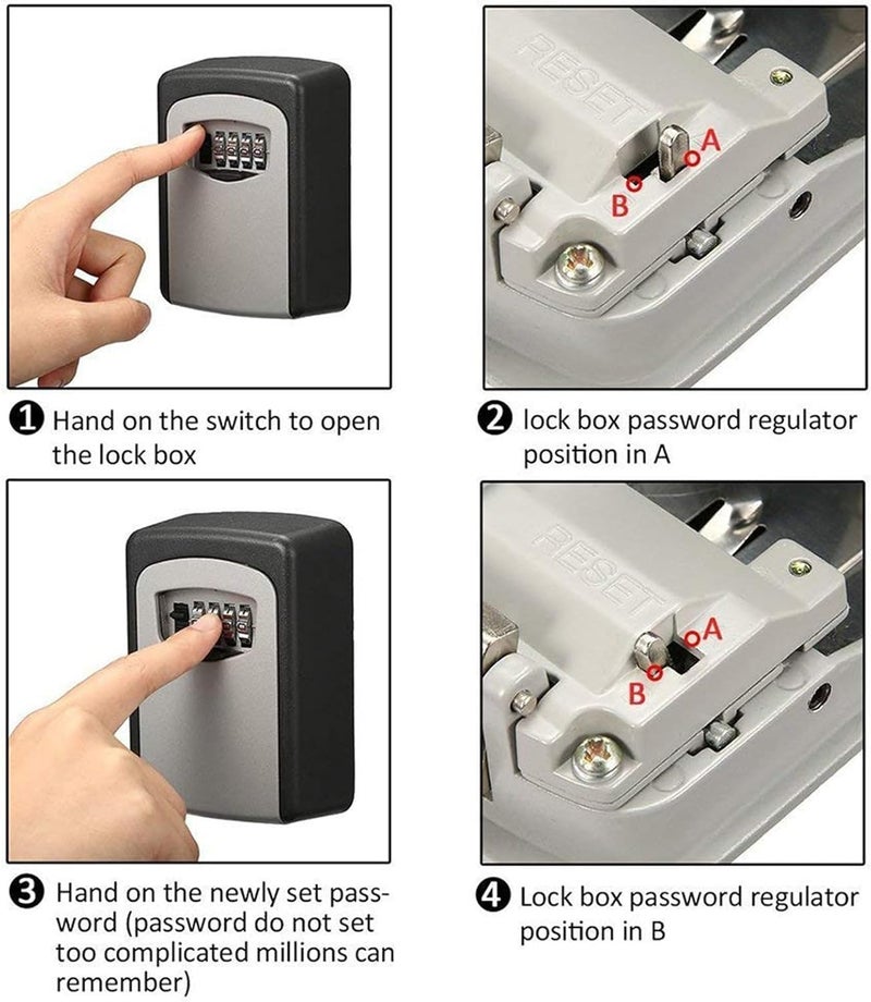 Key Storage Box with Quad Code Blade for Wall Mount, Grey - Image 5