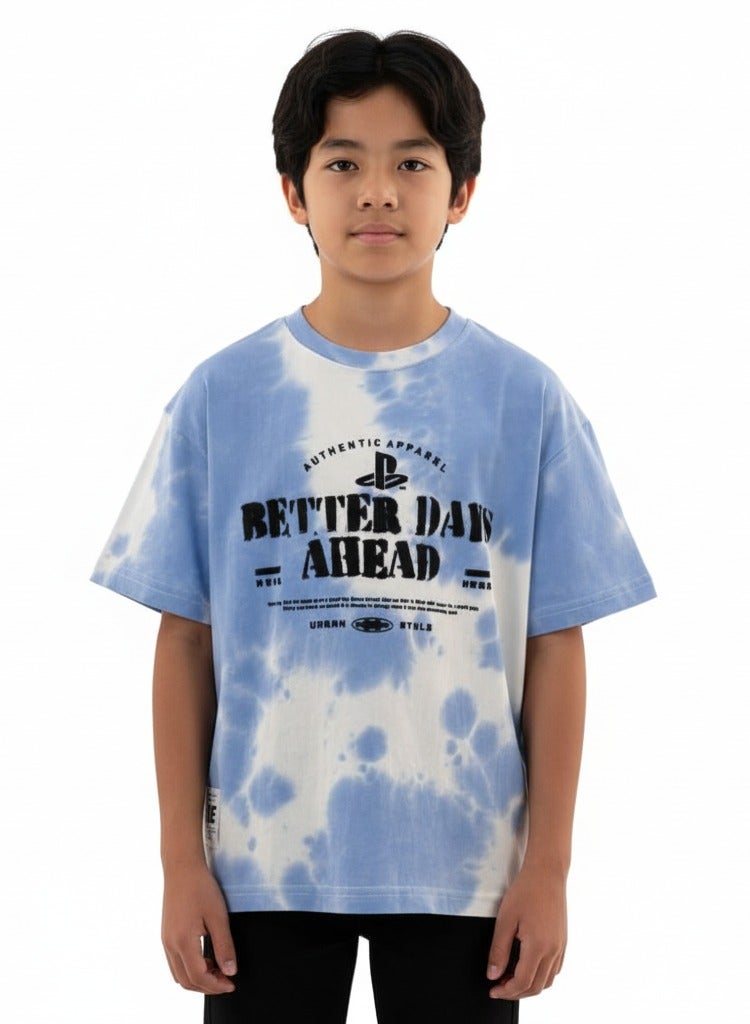 جوانا تي شيرت أولاد برقبة دائرية وأكمام قصيرة مع عبارات "أيام أفضل قادمة" - أزرق - 12 سنة - Image 1