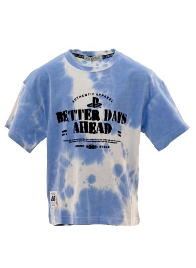 جوانا تي شيرت أولاد برقبة دائرية وأكمام قصيرة مع عبارات "أيام أفضل قادمة" - أزرق - 12 سنة - Image 4