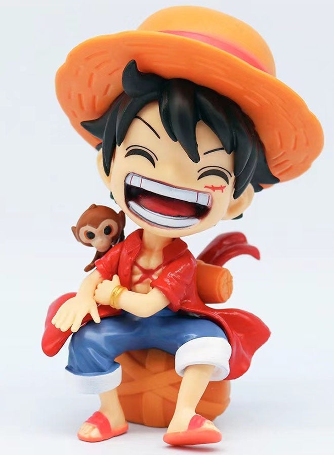 Halamodo One Piece, Q Version Luffy Sitting and Laughing Loudly, 12cm Desktop Decoration Trendy Toy Handmade Model Figure - Image 1