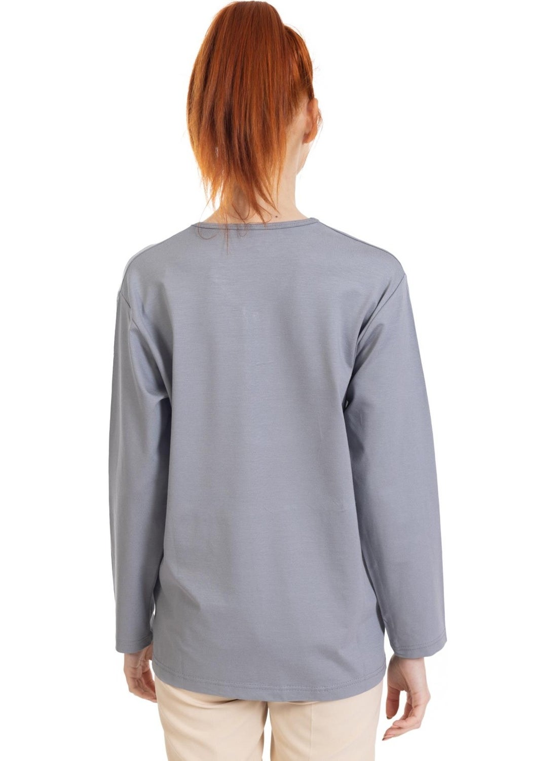 Mutlu City - Women Middle Age and Above Four Seasons V Neck Comfortable Pattern Lycra Viscose Mother Combed Cotton Blouse 140 - Image 1