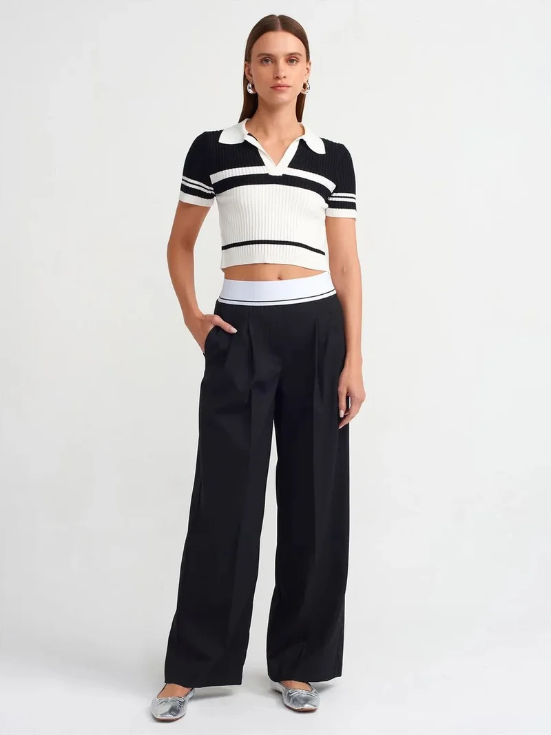 Dilvin DILVIN High-Waist Wide-Leg Crepe Trousers