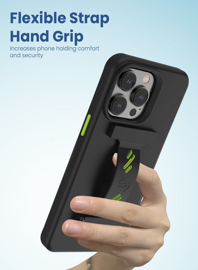 Remson Mag-X Phone Grip Strap with Magnetic Phone Kickstand (Black/Neon Green) - Image 2