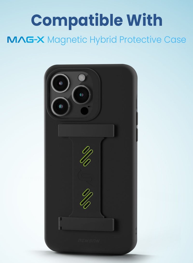 Remson Mag-X Phone Grip Strap with Magnetic Phone Kickstand (Black/Neon Green) - Image 5