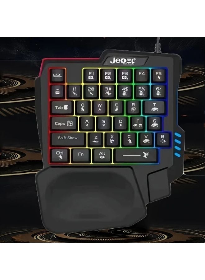 Black Compact One Handed Gaming Keyboard With RGB Backlight 35 Ergonomic Keys USB Wrist Rest - Image 5