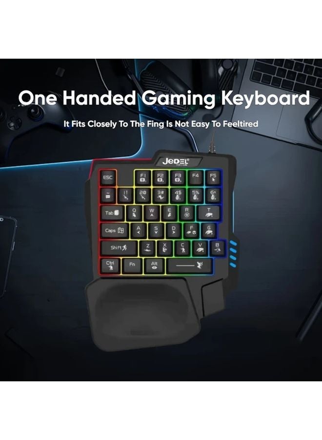 Black Compact One Handed Gaming Keyboard With RGB Backlight 35 Ergonomic Keys USB Wrist Rest - Image 1