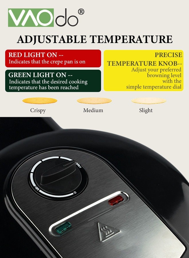 فاو دو صانعة كريب كهربائية غير لاصقة بقوة 1400 واط، اصنع 5 مستويات من تعديل درجة الحرارة، صانعة فطائر، مقلاة خبز كهربائية ذات تسخين متساوي - Image 5