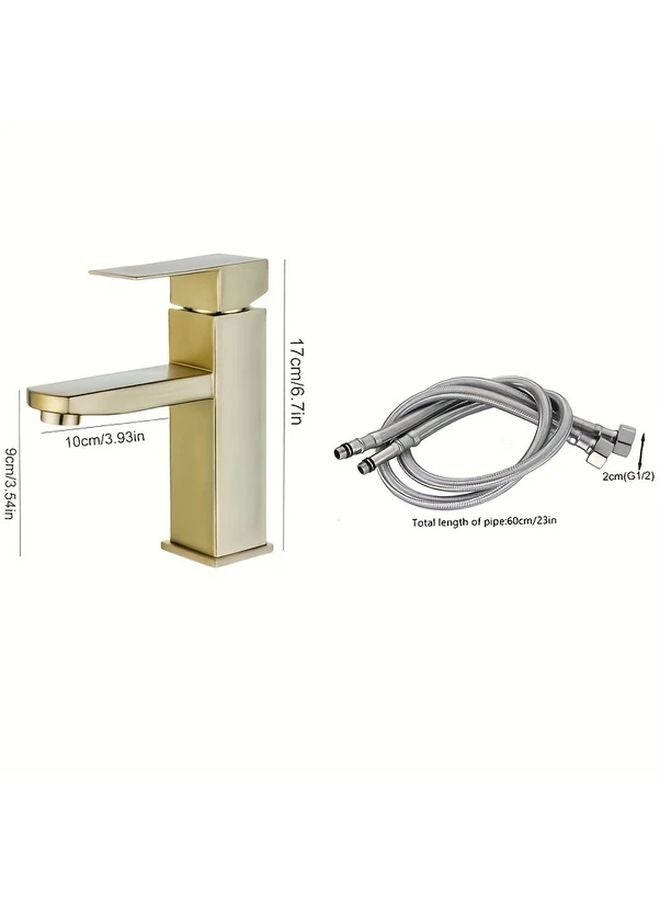 Golden Single Hole Bathroom Sink Faucet Brushed Finish Hot Cold Water Mixer - Image 4