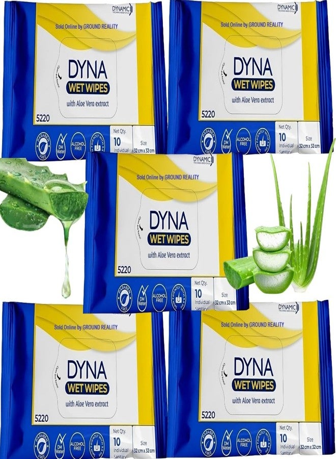LUREME Dyna 5 Packs (50) Easy Bath Wet Wipes with Aloe Vera Extract. 32x32cms Wet Wipes for Adults, Patients, Baby Wipes. Moisturizing Sponge Bath. 10 Pulls/Pack- Microwaveable Easy Bath Wet Wipes - Image 1