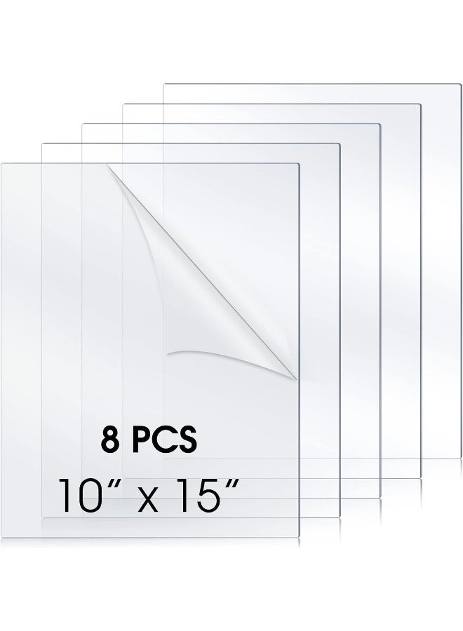 BPA 8 Pieces Sheet Panels 10 x 15 Inch Clear Acrylic Sheet Hard Plastic Sheet Square Transparent Acrylic Board with Protective Film for Picture Frame Glass Replacement Sign DIY Craft Display Projects - Image 1