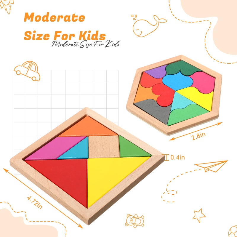 Jerify 8 Pack Wooden Tangrams Puzzles Wooden Hexagon Puzzles Blocks Geometric Tangram Jigsaw for Adults 3D Logic Intelligence IQ Game Gift - Image 3