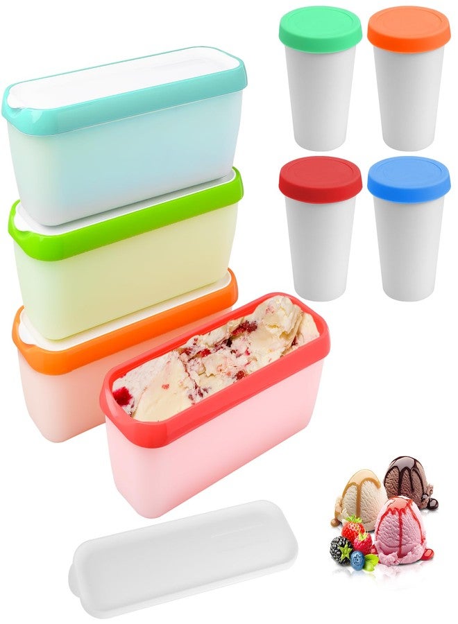 KisSealed 8 Pcs Reusable Ice Cream Containers Set,Homemade Ice Cream Tubs with Silicone Lids,1.5 Qt & 8 oz Ice Cream Container Cups Stackable Freezer Storage for Yogurt, Sorbet (BPA-Free) - Image 1