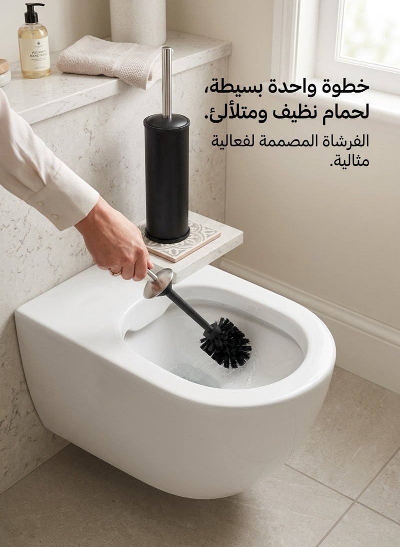 Stainless Steel Toilet Bowl Brush with Holder – Durable Bathroom Cleaning Brush with Strong Bristles for Deep Cleaning, Removing Dirt and Buildup from Toilet Bowls, Long Ergonomic Handle for Hard-to-Reach Areas, Covered Storage Holder, Space-Saving Modern Design for Everyday Bathroom Use - Image 5